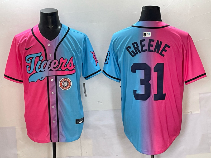 Men 2025 Detroit Tigers 31 Greene Blue pink Game Nike MLB Jersey style 003